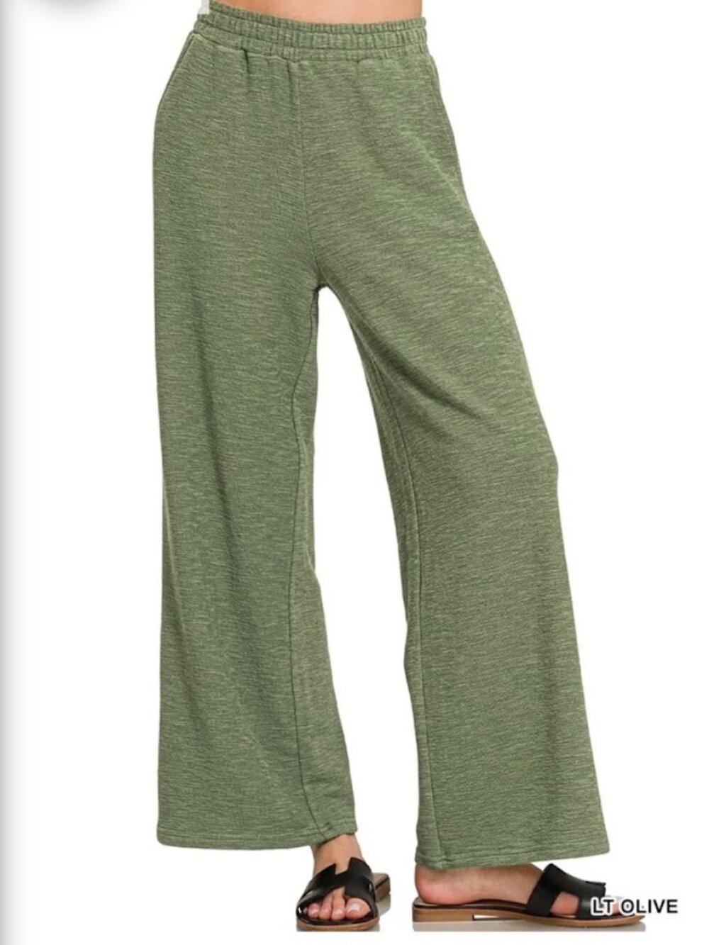Zenana Cotton Slub Wide Leg Lounge Pants Light Olive Green large NWOT